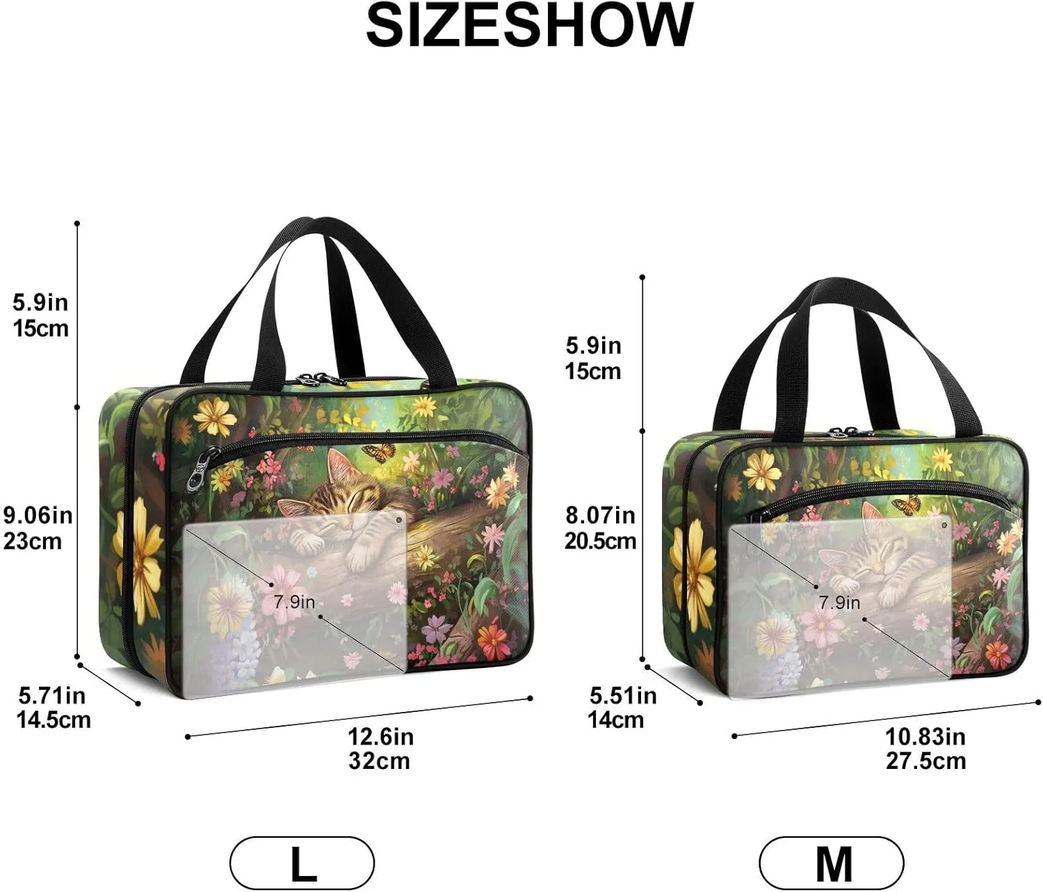 Fustylead Sleeping Cat in Forest Butterfly Floral Large Medical Storage Bag with Zipper Empty First Aid Bag Trauma Kit for Traveling Hiking Camping Backpacking