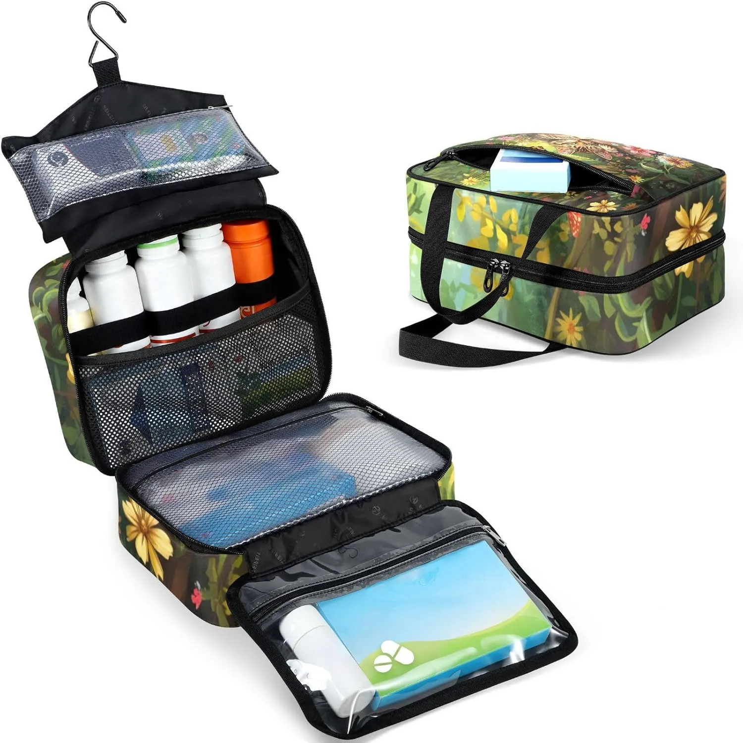 Fustylead Sleeping Cat in Forest Butterfly Floral Large Medical Storage Bag with Zipper Empty First Aid Bag Trauma Kit for Traveling Hiking Camping Backpacking
