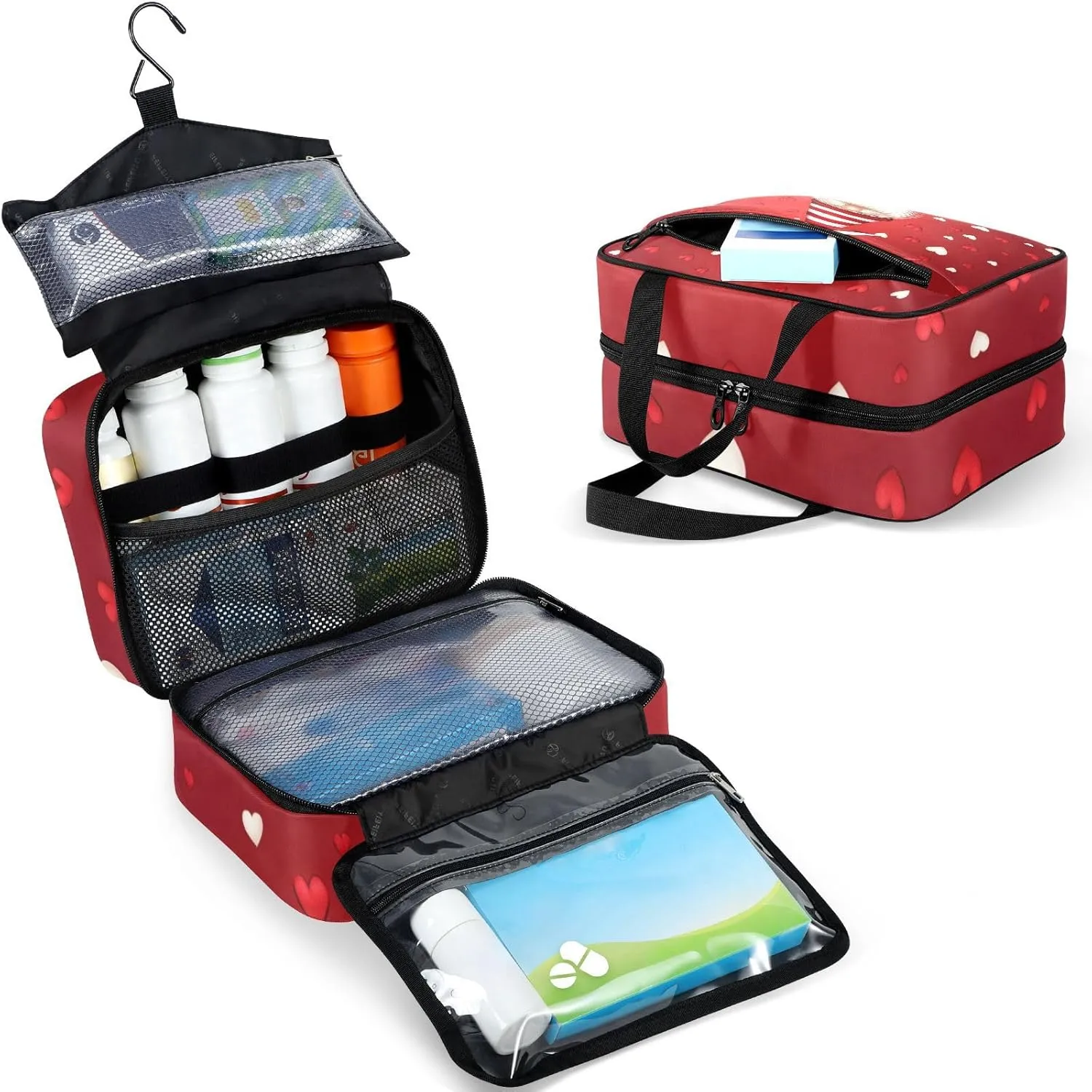 Fustylead Valentine's Day Gnomes Red Hearts Large Medical Storage Bag with Zipper Empty First Aid Bag Trauma Kit for Traveling Hiking Camping Backpacking