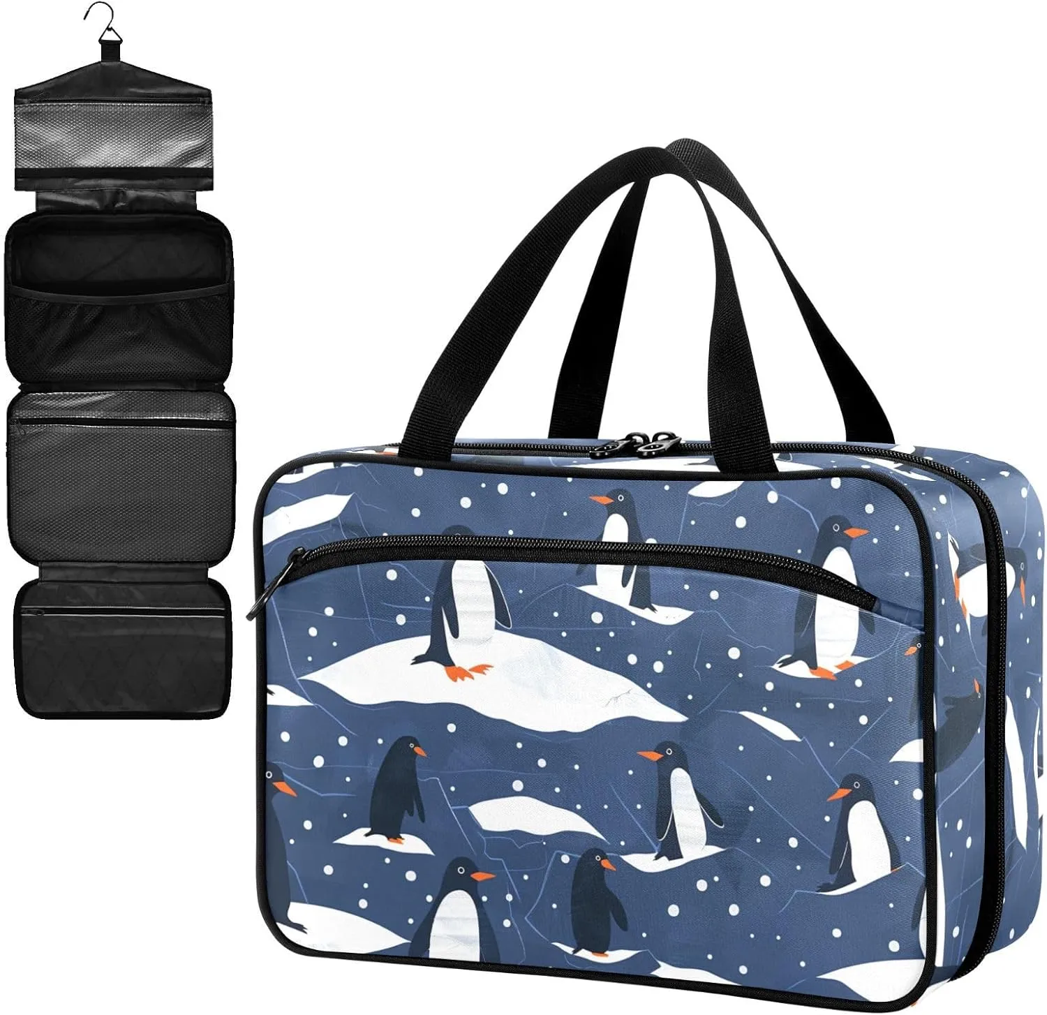 Fustylead Various Cute Penguins on Ice Large Medical Supplies Organizer Bag with Zipper Empty First Aid Bag Trauma Kit for Traveling Hiking Camping