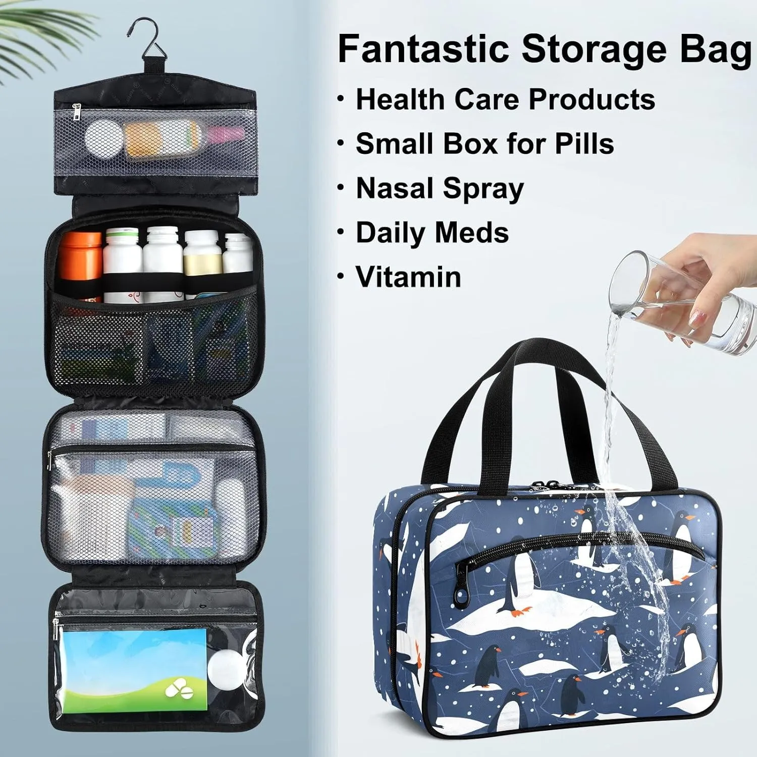 Fustylead Various Cute Penguins on Ice Large Medical Supplies Organizer Bag with Zipper Empty First Aid Bag Trauma Kit for Traveling Hiking Camping