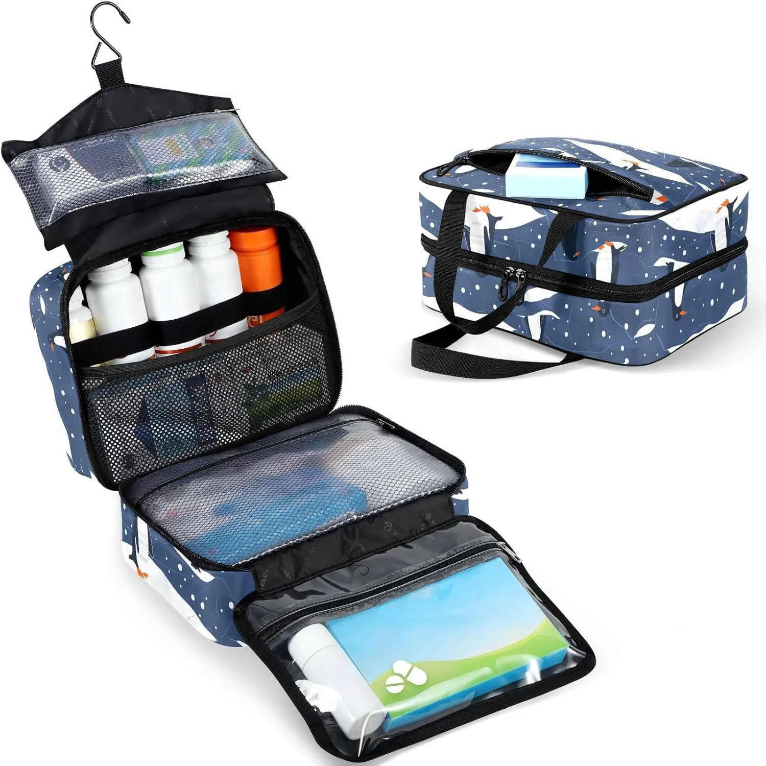 Fustylead Various Cute Penguins on Ice Large Medical Supplies Organizer Bag with Zipper Empty First Aid Bag Trauma Kit for Traveling Hiking Camping