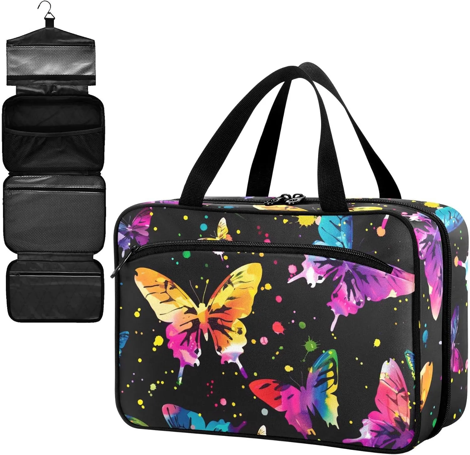 Fustylead Vibrant Butterflies in Rainbow Colors Large Medical Supplies Organizer Bag with Zipper Empty First Aid Bag Trauma Kit for Traveling Hiking Camping