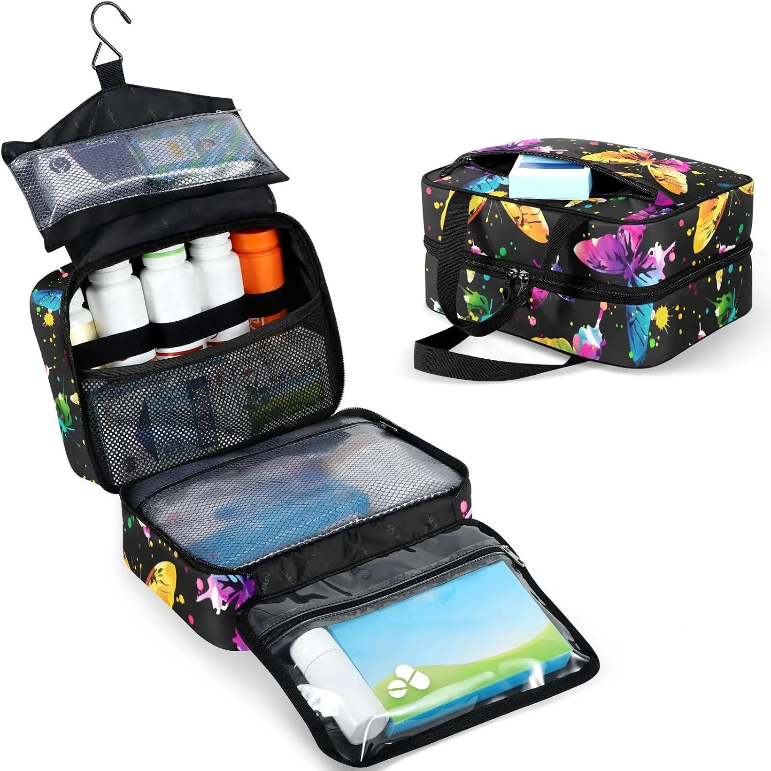 Fustylead Vibrant Butterflies in Rainbow Colors Large Medical Supplies Organizer Bag with Zipper Empty First Aid Bag Trauma Kit for Traveling Hiking Camping