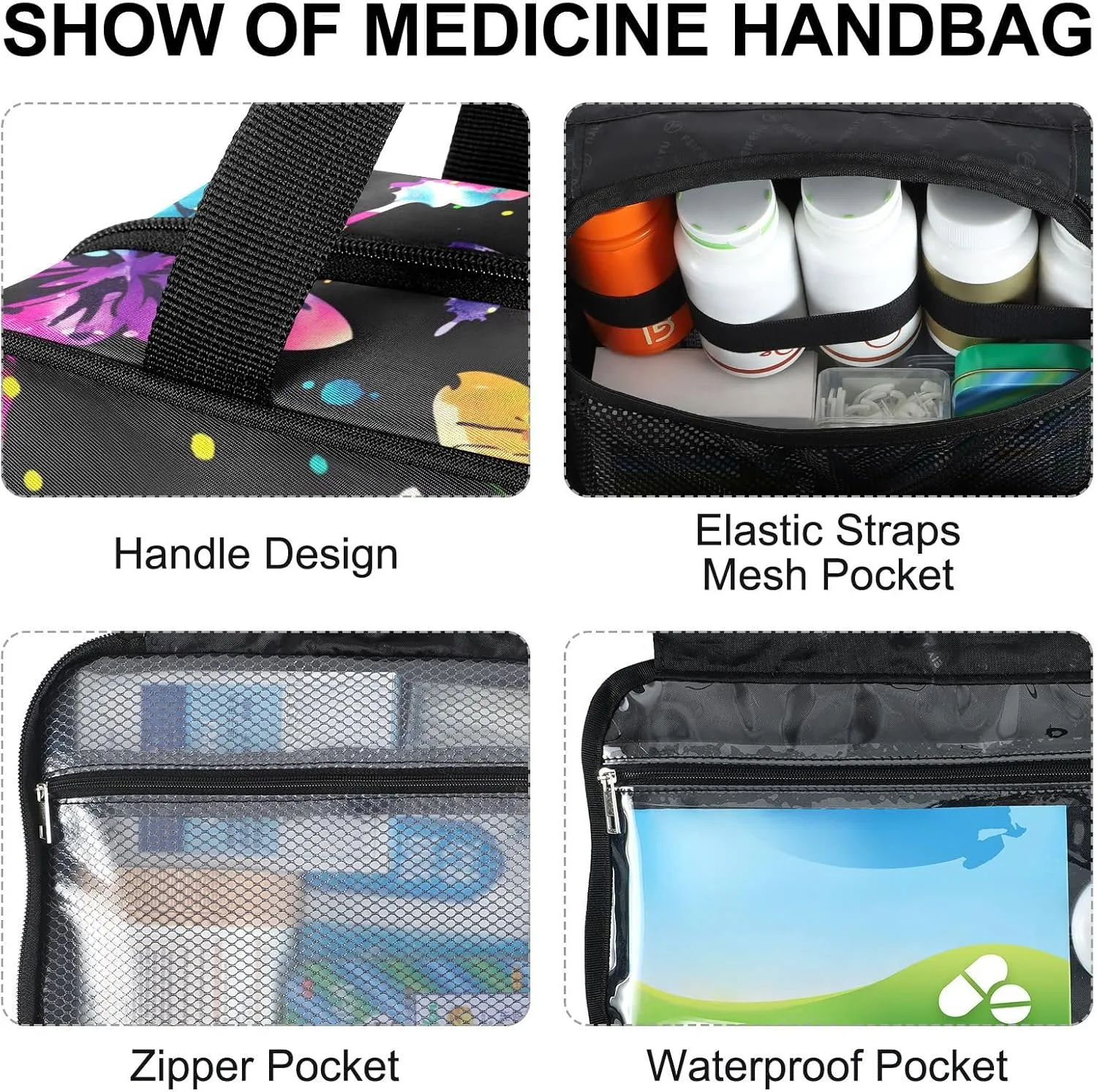 Fustylead Vibrant Butterflies in Rainbow Colors Large Medical Supplies Organizer Bag with Zipper Empty First Aid Bag Trauma Kit for Traveling Hiking Camping