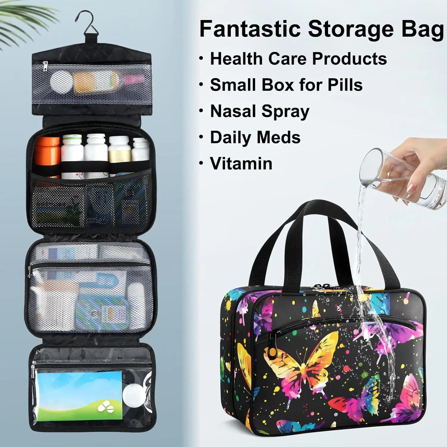 Fustylead Vibrant Butterflies in Rainbow Colors Large Medical Supplies Organizer Bag with Zipper Empty First Aid Bag Trauma Kit for Traveling Hiking Camping