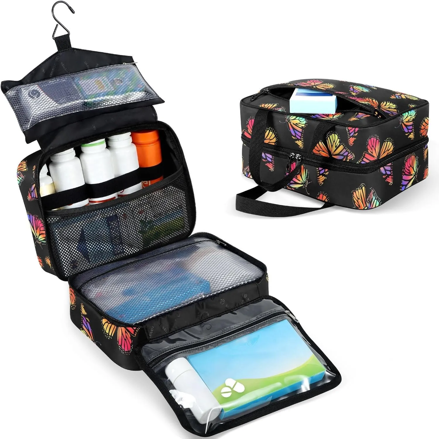 Fustylead Vibrant Gradient Colors Monarch Butterfly Large Medical Supplies Organizer Bag with Zipper Empty First Aid Bag Trauma Kit for Traveling Hiking Camping