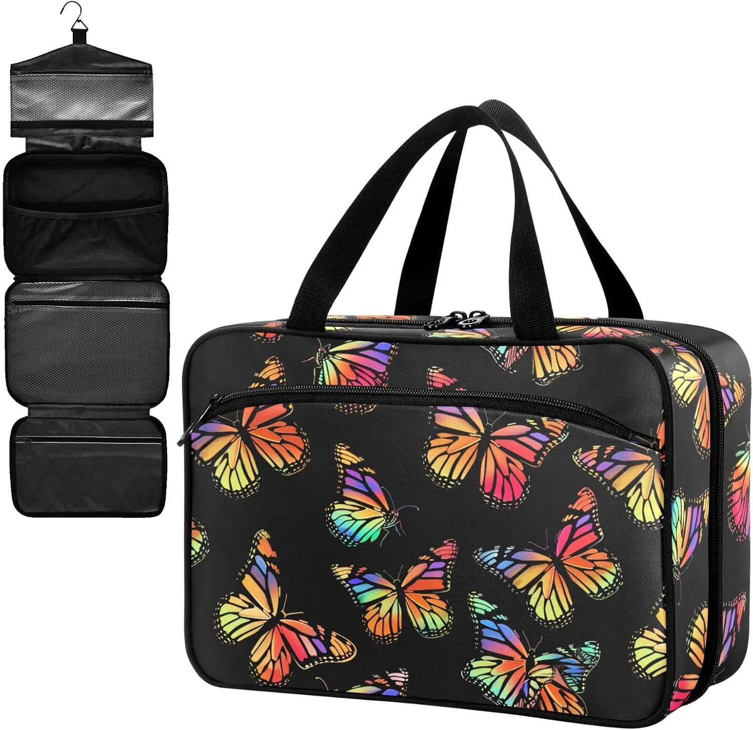 Fustylead Vibrant Gradient Colors Monarch Butterfly Large Medical Supplies Organizer Bag with Zipper Empty First Aid Bag Trauma Kit for Traveling Hiking Camping