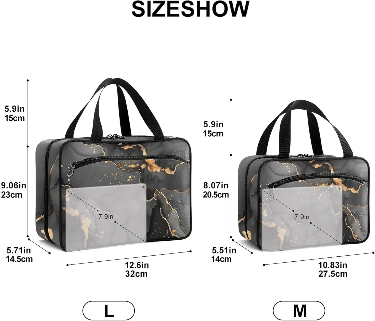 Fustylead Watercolor Black Gold Abstract Fluid Marble Texture Large Medical Supplies Organizer Bag with Zipper Empty First Aid Bag Trauma Kit for Traveling Hiking Camping