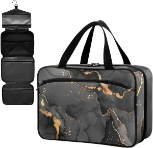 Fustylead Watercolor Black Gold Abstract Fluid Marble Texture Large Medical Supplies Organizer Bag with Zipper Empty First Aid Bag Trauma Kit for Traveling Hiking Camping