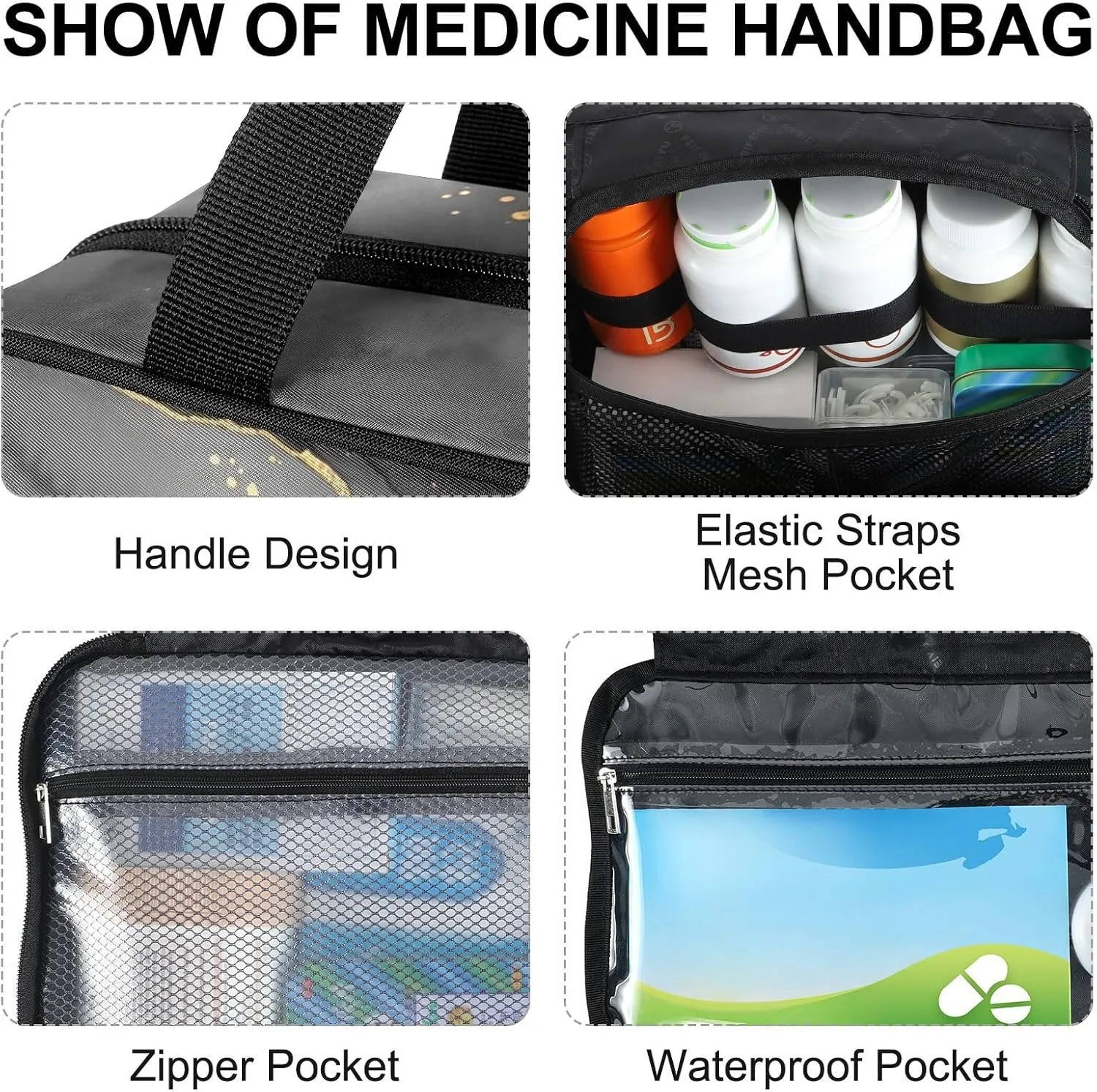 Fustylead Watercolor Black Gold Abstract Fluid Marble Texture Large Medical Supplies Organizer Bag with Zipper Empty First Aid Bag Trauma Kit for Traveling Hiking Camping