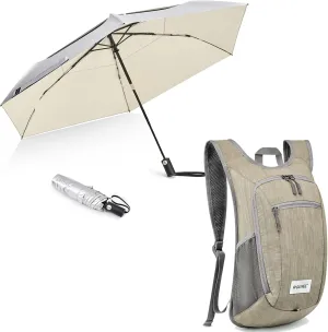 G4Free 10L Hiking Backpack Lightweight Packable Hiking Daypack 42inch Travel Umbrella Ultralight UPF 50  UV Protection Compact Umbrella Automatic Anti-bounce Close Sun Umbrella