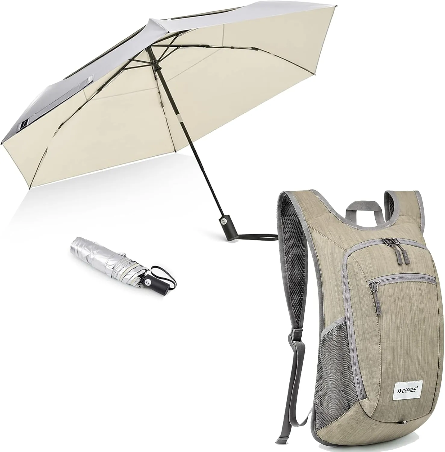 G4Free 10L Hiking Backpack Lightweight Packable Hiking Daypack 42inch Travel Umbrella Ultralight UPF 50  UV Protection Compact Umbrella Automatic Anti-bounce Close Sun Umbrella
