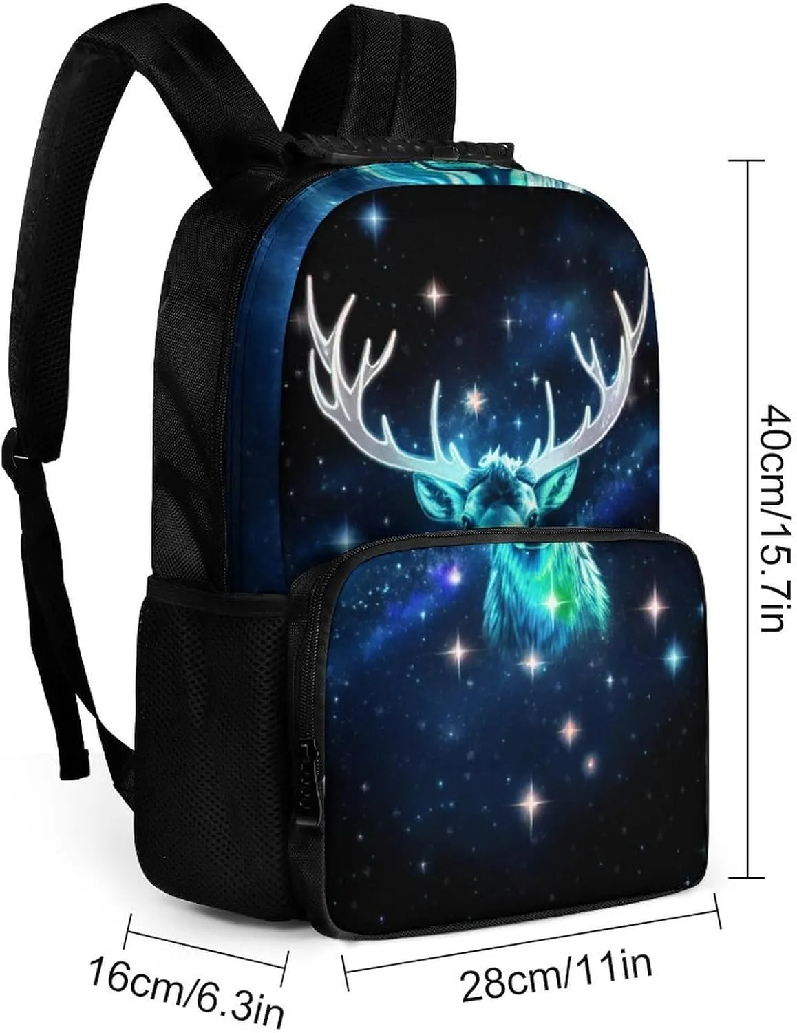 Galaxy Starry Sky Christmas Elk Moose Art Shoulder Book Bags Polyester Multipurpose Anti-Theft Carry On Bag Large Capacity Travel Hiking & Camping Rucksack