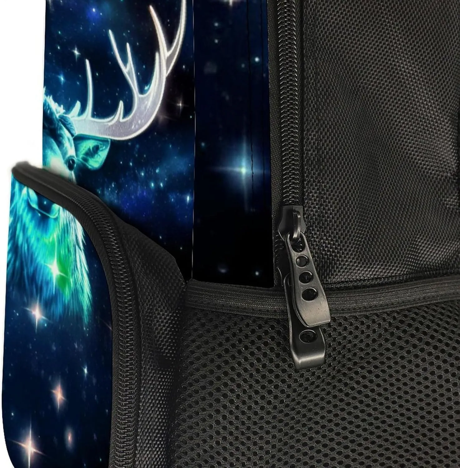 Galaxy Starry Sky Christmas Elk Moose Art Shoulder Book Bags Polyester Multipurpose Anti-Theft Carry On Bag Large Capacity Travel Hiking & Camping Rucksack