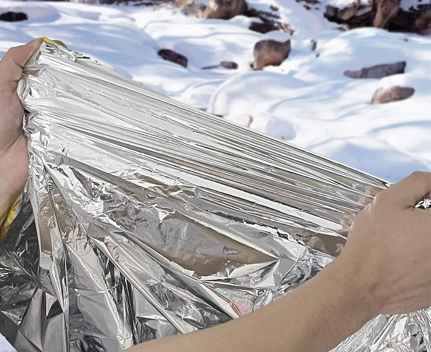 GALAXYLENSE Emergency Mylar Thermal Blanket for Survival First Aid Kits Army Outdoors Hiking Camping Bug Out Trauma Desert All Weather Condition Protection (150 Packs Silver)