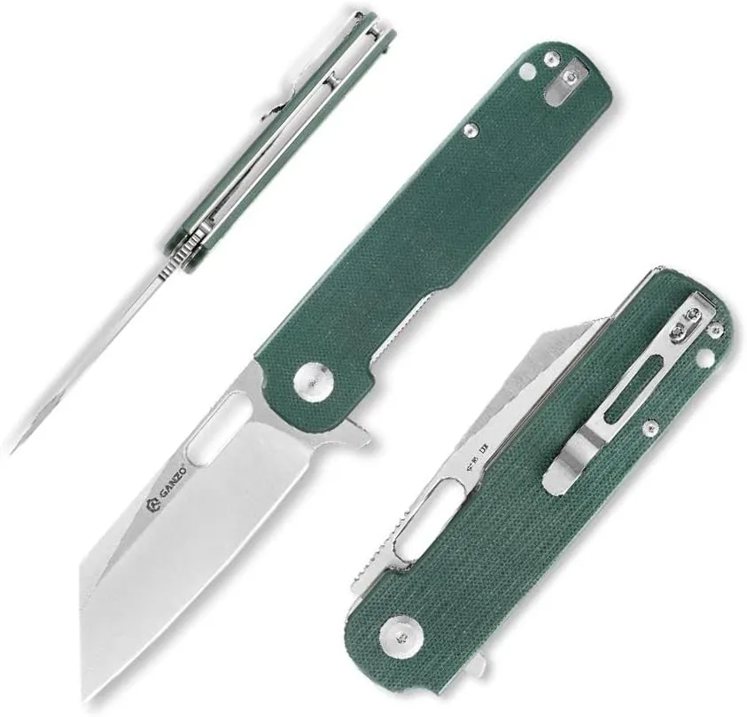 Ganzo G770-GR EDC Folding Pocket Knife Razor Sharp D2 Stainless Steel Blade G10 Handle with Clip Outdoor Foldable Not Automatic Knife Hunting Fishing Hiking Gear Best Gift for Men (Green)