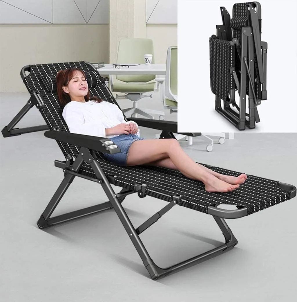 Garden Folding Deck Chair Outdoor Terrace Sun Loungers Home Office Recliner Armchair with Cushions Beach Terrace Camping Max.200kg(Black)