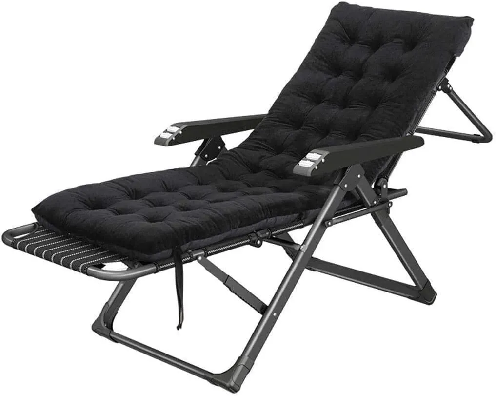 Garden Folding Deck Chair Outdoor Terrace Sun Loungers Home Office Recliner Armchair with Cushions Beach Terrace Camping Max.200kg(Black)