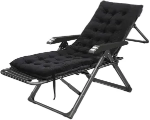 Garden Folding Deck Chair Outdoor Terrace Sun Loungers Home Office Recliner Armchair with Cushions Beach Terrace Camping Max.200kg(Black)