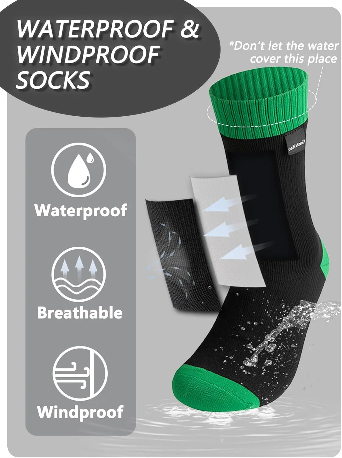 Gash Hao Waterproof Socks Men Women Hiking Crew Socks Suitable For Fishing Wading Outdoor Rainy Sports Wet And Cold Weather