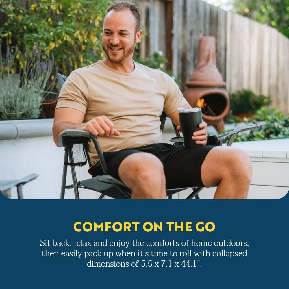 GCI OUTDOOR Comfort Pro Camping Chair | Collapsible Folding Chair with Durable Armrests, Drink Holder & Portable Carry Bag — Heathered Royal