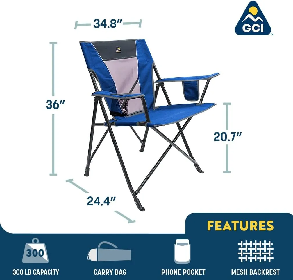 GCI OUTDOOR Comfort Pro Camping Chair | Collapsible Folding Chair with Durable Armrests, Drink Holder & Portable Carry Bag — Heathered Royal