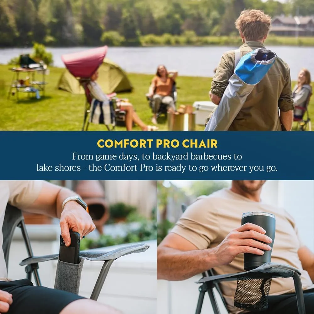 GCI OUTDOOR Comfort Pro Camping Chair | Collapsible Folding Chair with Durable Armrests, Drink Holder & Portable Carry Bag — Heathered Royal