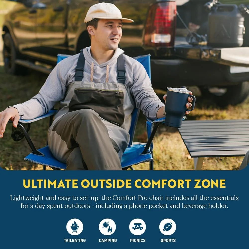 GCI OUTDOOR Comfort Pro Camping Chair | Collapsible Folding Chair with Durable Armrests, Drink Holder & Portable Carry Bag — Heathered Royal
