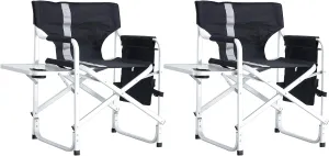 Gecheer 2-Piece Padded Folding Outdoor Chair with Side Table and Storage Pockets,Lightweight Oversized Directors Chair for Indoor, Outdoor Camping, Picnics and Fishing,Black/Grey 2473C