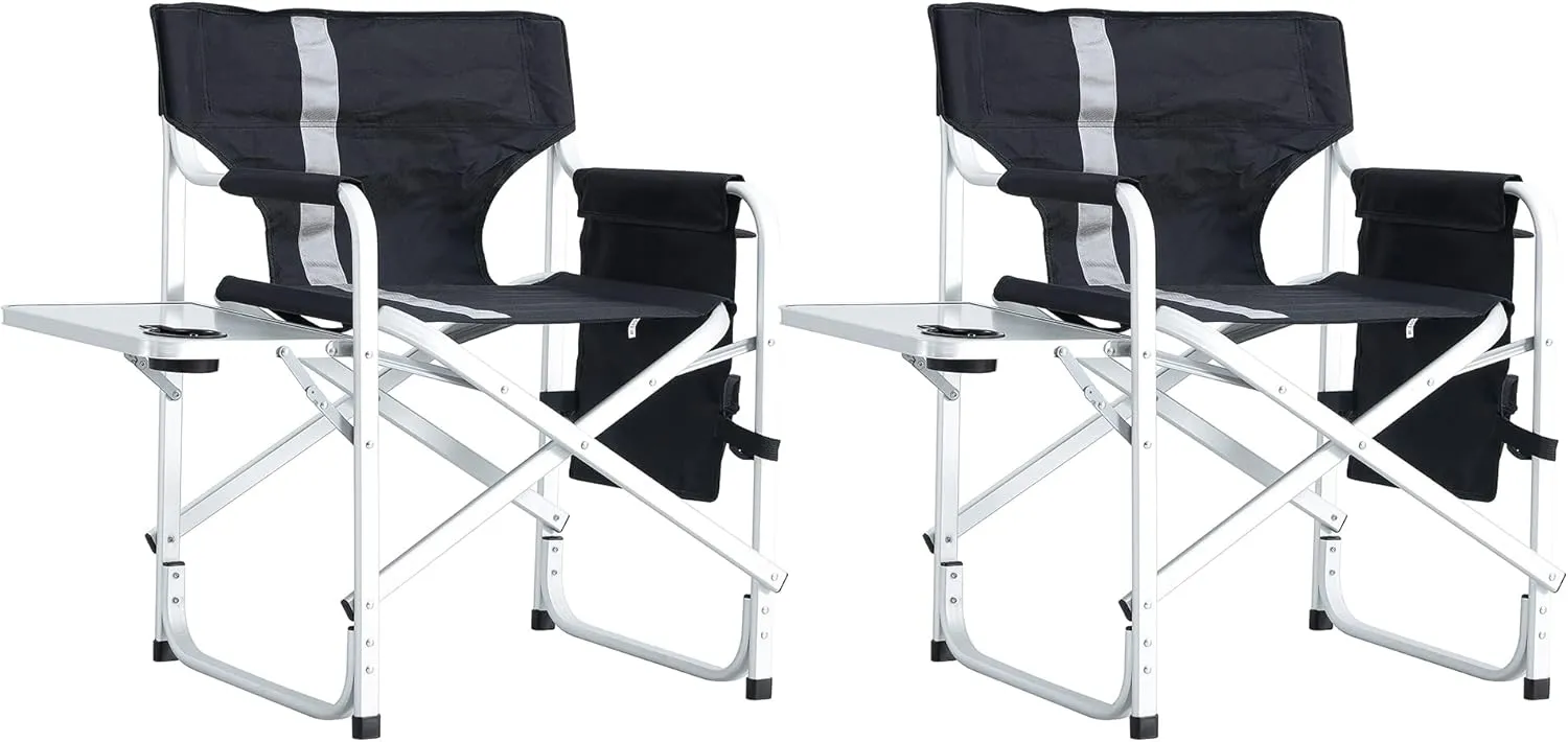 Gecheer 2-Piece Padded Folding Outdoor Chair with Side Table and Storage Pockets,Lightweight Oversized Directors Chair for Indoor, Outdoor Camping, Picnics and Fishing,Black/Grey 2473C