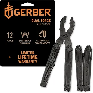 Gerber Gear Dual-Force Multitool - Heavy Duty, Center Axis Driver, Blunt Nose Pliers with Saw, Wire Cutters, Bit Storage, and More - Black