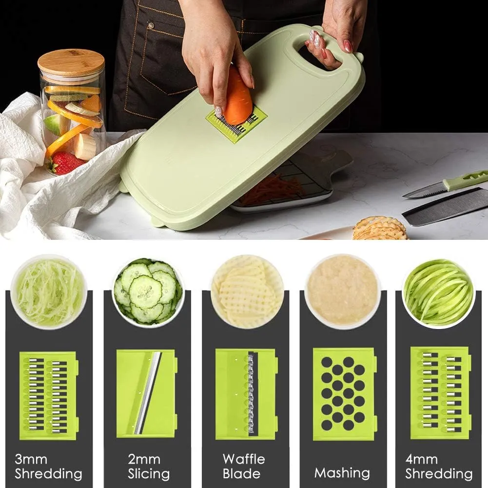 Gintan Camping Cutting Board, 9-in-1 Collapsible Chopping Board with Colander, Kitchen Vegetable Washing Basket for Camping, Camping Gifts Camping Accessories for RV Campers（Blue Green)