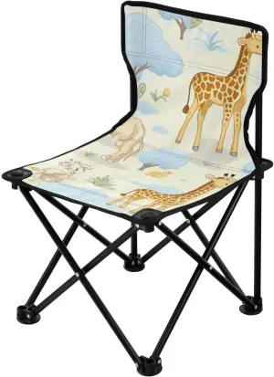 Giraffe Elephant (2) Portable Outdoor Folding Chair Anti-Slip Padded Oxford Cloth Stool Camping Chair Small for Beach Hiking Fishing Gardening Quad Camp Chair