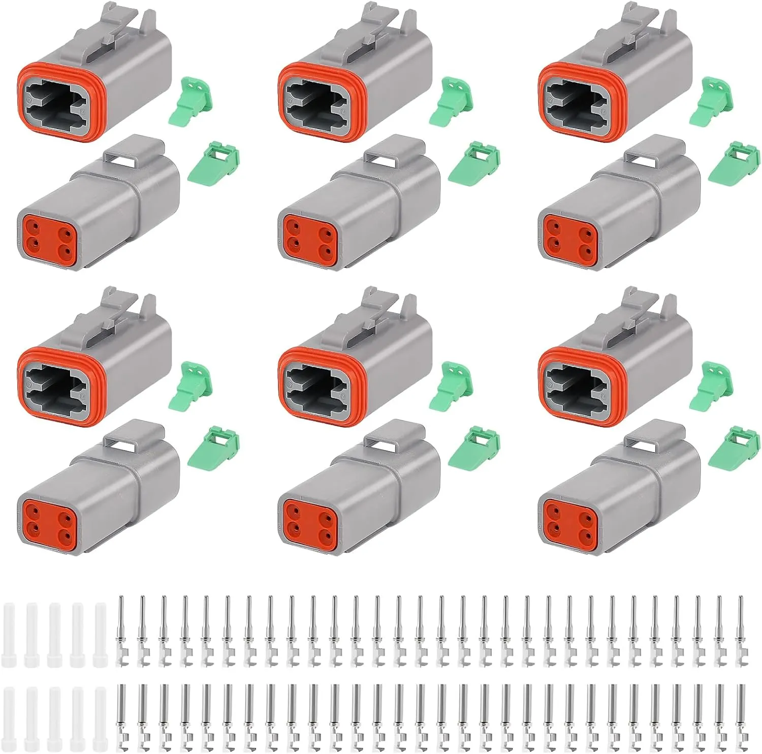 GKG DTK4-1 4 Pin Deutsch Connector Kit,6 Sets DT Deutsch Connector 4 Pin,Gray Waterproof Electrical Wire Connectors with 30 Pairs Size 16 Stamped Contacts 14-18AWG for Engine,Truck and Boat,etc