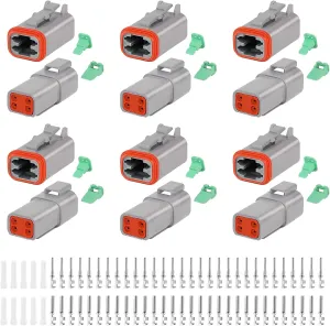 GKG DTK4-1 4 Pin Deutsch Connector Kit,6 Sets DT Deutsch Connector 4 Pin,Gray Waterproof Electrical Wire Connectors with 30 Pairs Size 16 Stamped Contacts 14-18AWG for Engine,Truck and Boat,etc