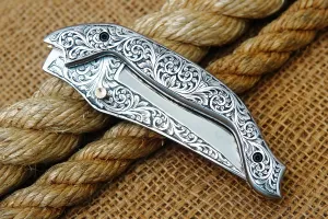 GLADIUS CRAFTS" Exquisite 9-inch Hand-Crafted Folding Knife - 3.5-inch D2 Steel Blade with 4.5-inch Hand-Engraved Stainless Steel Handle - Ideal for Collection, EDC Tool, or any other Practical Use - An Exceptional Gift
