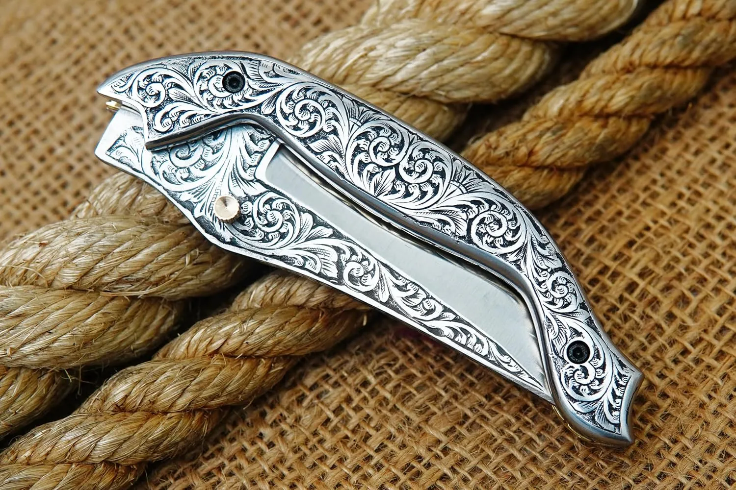 GLADIUS CRAFTS" Exquisite 9-inch Hand-Crafted Folding Knife - 3.5-inch D2 Steel Blade with 4.5-inch Hand-Engraved Stainless Steel Handle - Ideal for Collection, EDC Tool, or any other Practical Use - An Exceptional Gift