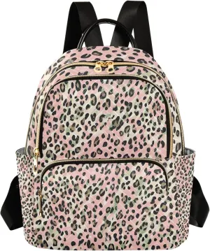 Glam Leopardpink Campus Backpack Purse Bookbag Quilted Backpack for Women 13" Laptop Backpack Stylish Printed Rucksack with Multiple Pockets Lightweight Travel