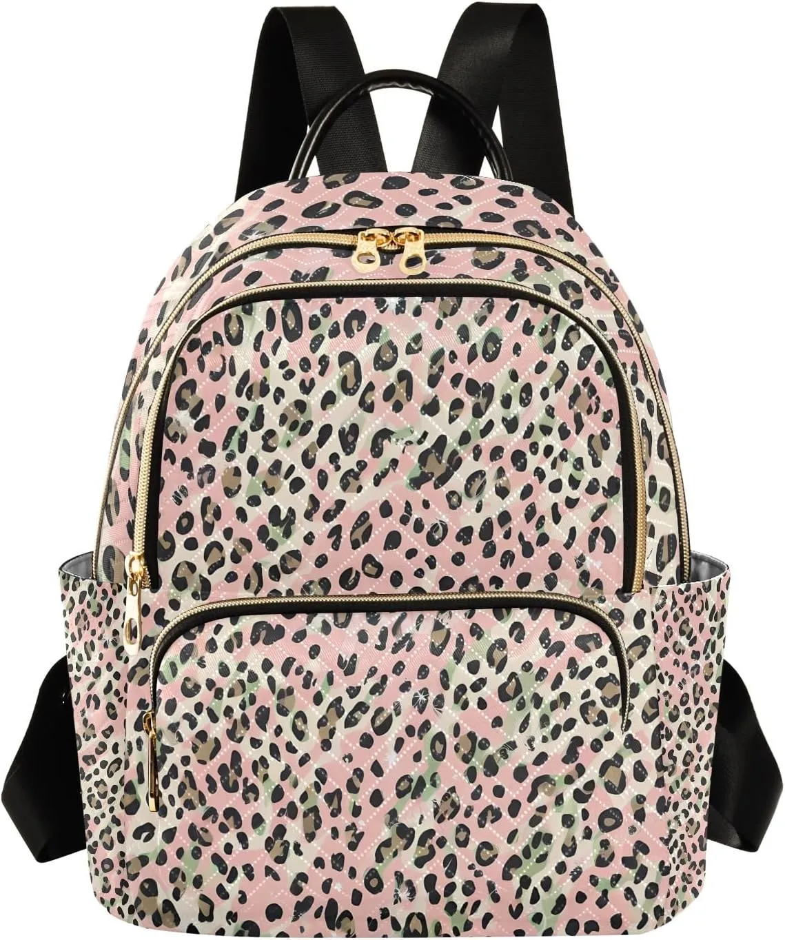 Glam Leopardpink Campus Backpack Purse Bookbag Quilted Backpack for Women 13" Laptop Backpack Stylish Printed Rucksack with Multiple Pockets Lightweight Travel