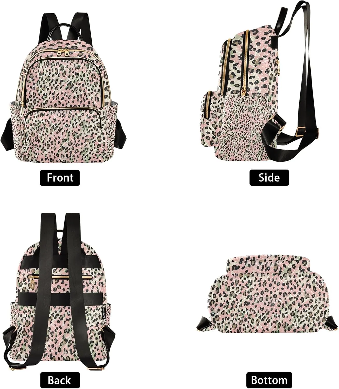 Glam Leopardpink Campus Backpack Purse Bookbag Quilted Backpack for Women 13" Laptop Backpack Stylish Printed Rucksack with Multiple Pockets Lightweight Travel