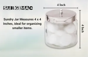 Glass Sundry Jar with Lid - 4 x 4 Inch Clear Storage Container - Compact & Durable Glass Jars for Tongue Depressors, Cotton Balls, Glass jar with Metal lid, and Sundry Jar Supplies | 1 Count