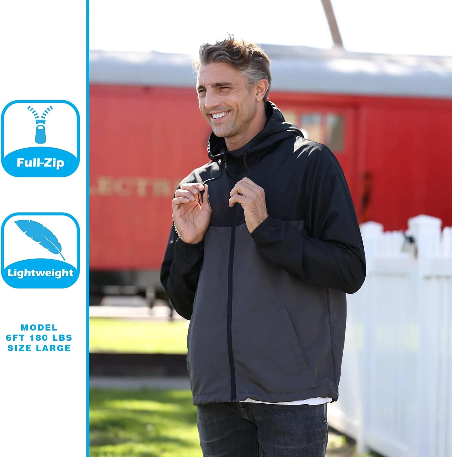 Global Blank Men's Windbreaker Jacket Lightweight Water-Resistant Windbreakers for Men