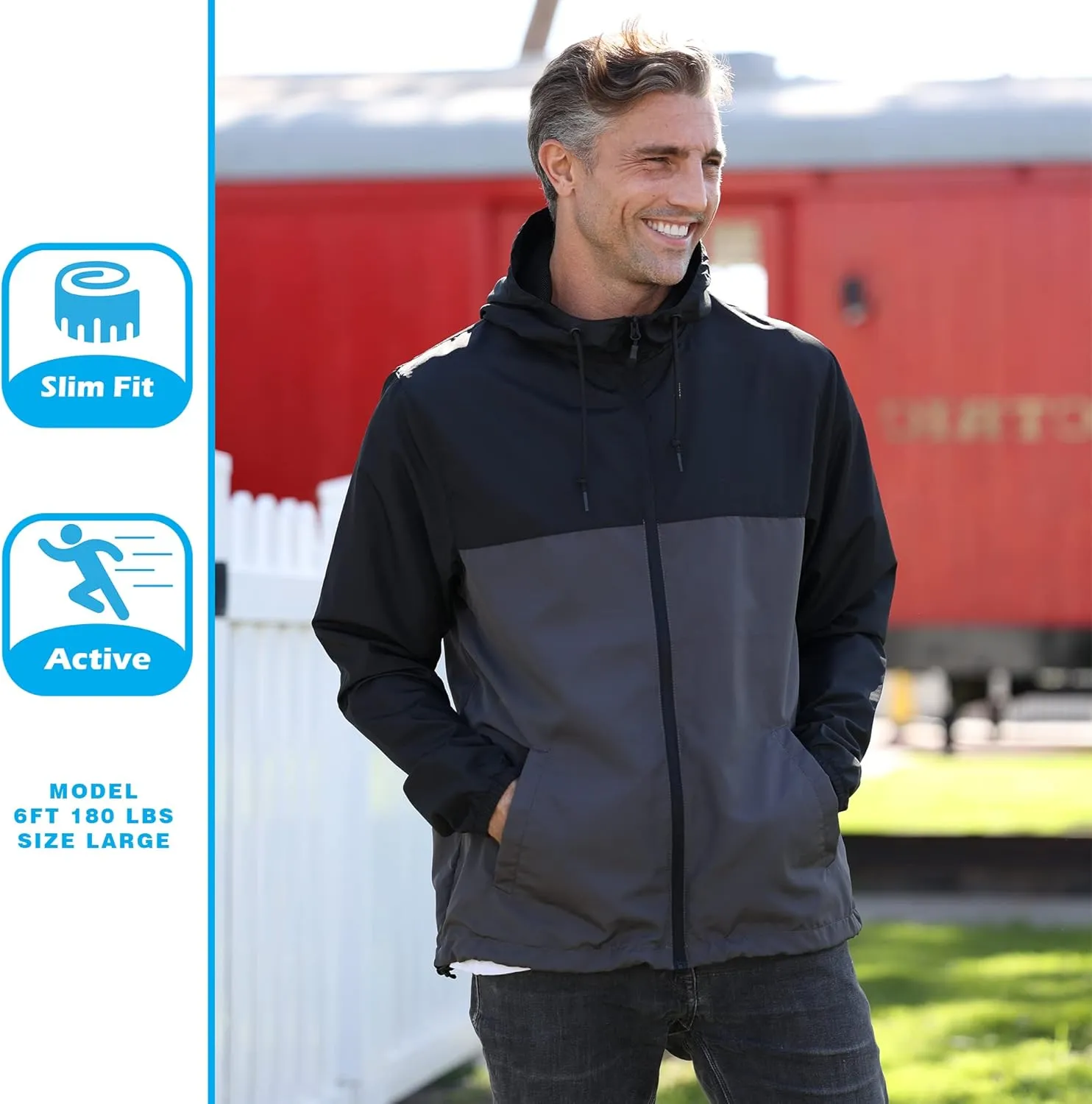 Global Blank Men's Windbreaker Jacket Lightweight Water-Resistant Windbreakers for Men