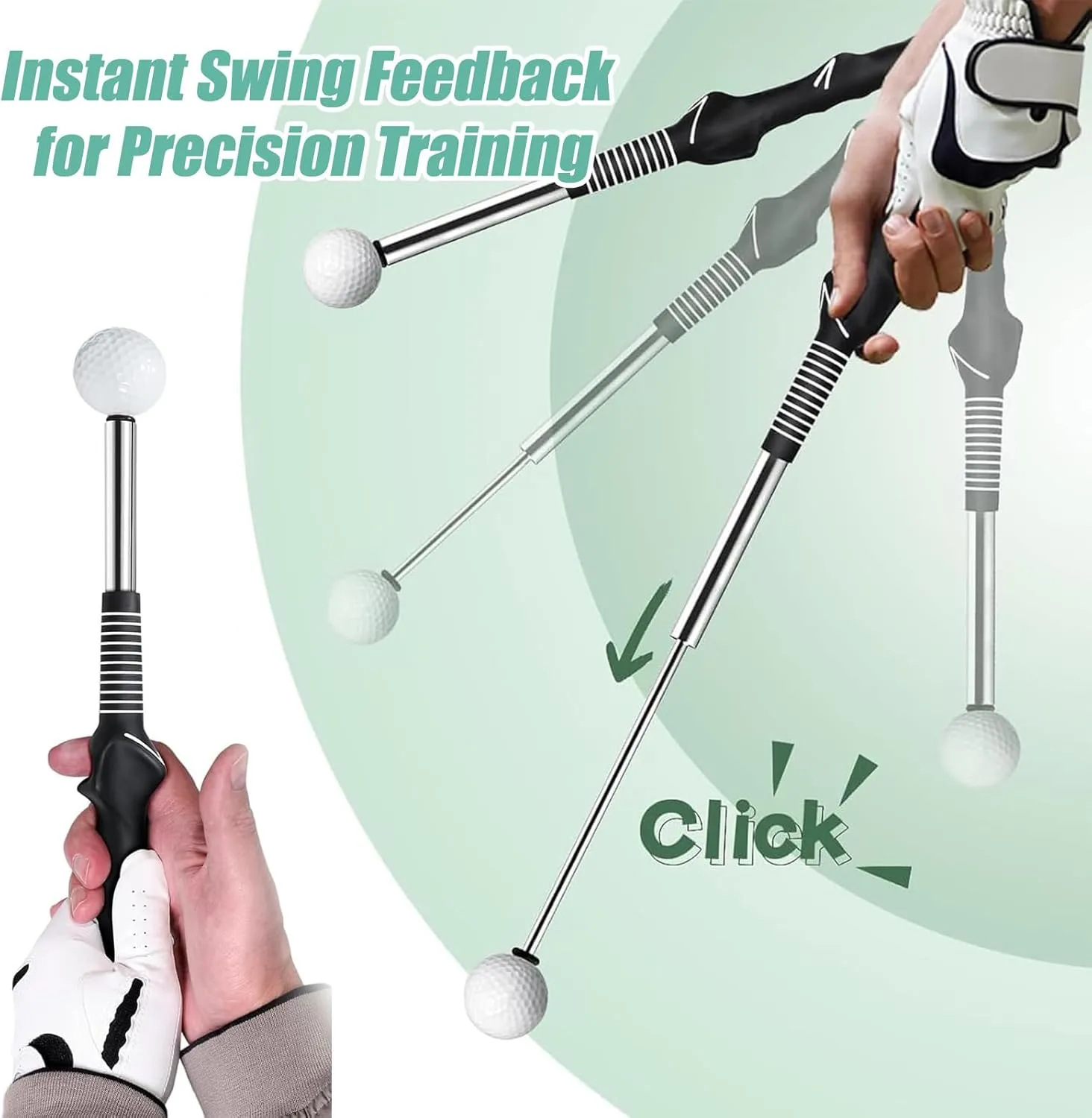 Gloryboom Telescopic Club, Retractable Golf Swing Training Aid, Golf Grip Trainer with Click Feedback, Strength & Tempo Training for Chipping Hitting, for Right & Left-Handed Golfers