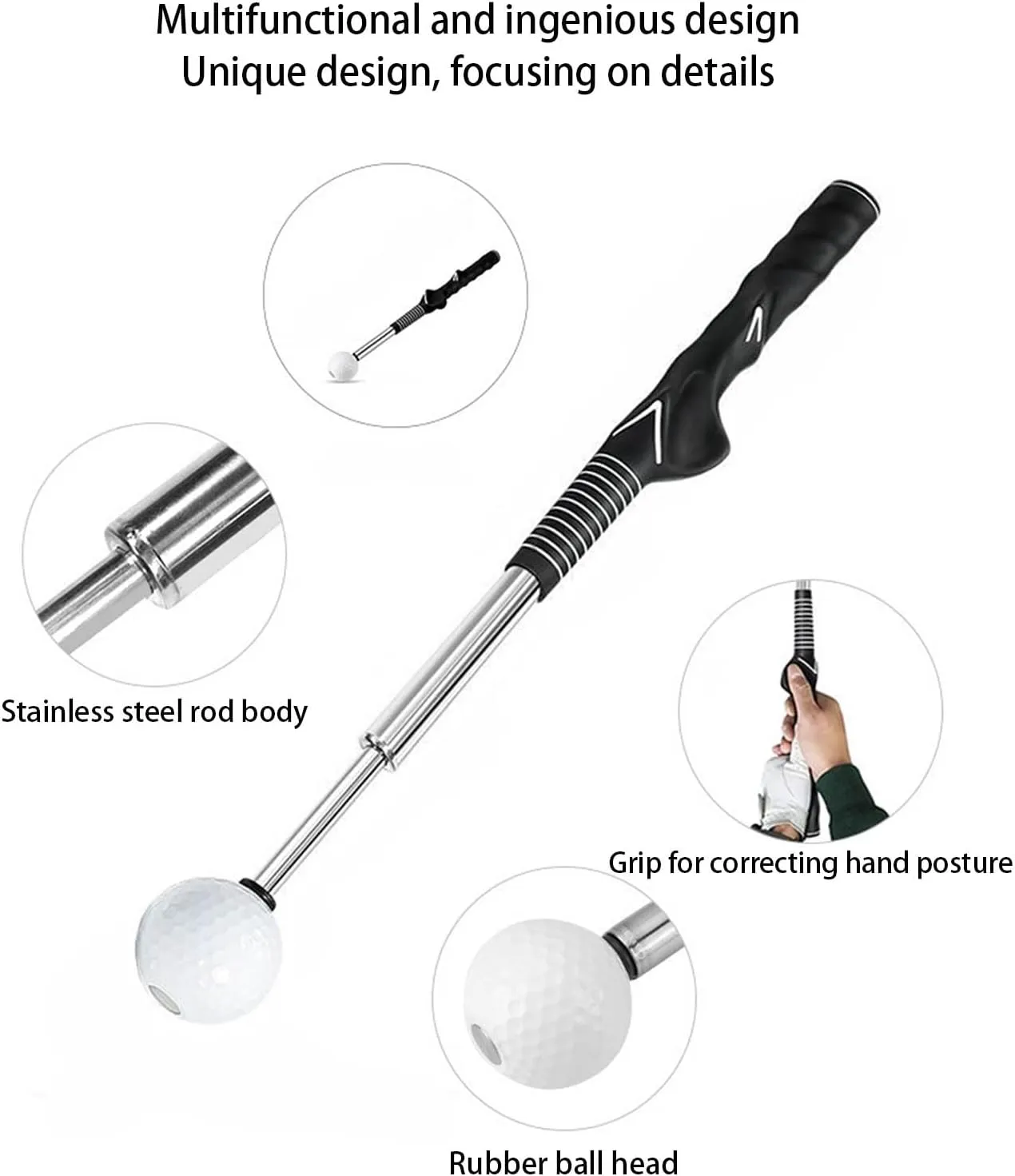 Gloryboom Telescopic Club, Retractable Golf Swing Training Aid, Golf Grip Trainer with Click Feedback, Strength & Tempo Training for Chipping Hitting, for Right & Left-Handed Golfers