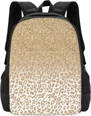Gold Glitter And Leopard Print Gradient Lightweight Packable Backpack Travel Casual Large Capacity Daypack Foldable Backpack For Men Women