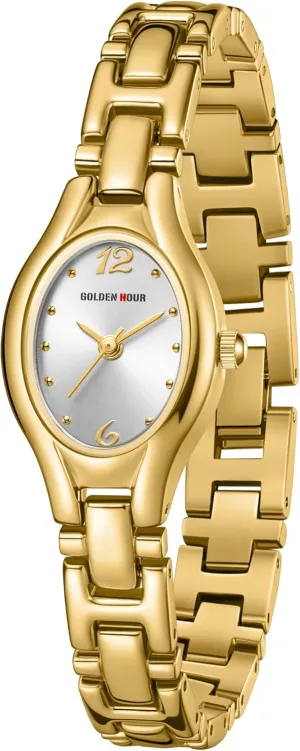 GOLDEN HOUR Gold Tone Vintage Women's Oval Case Bracelet Watch
