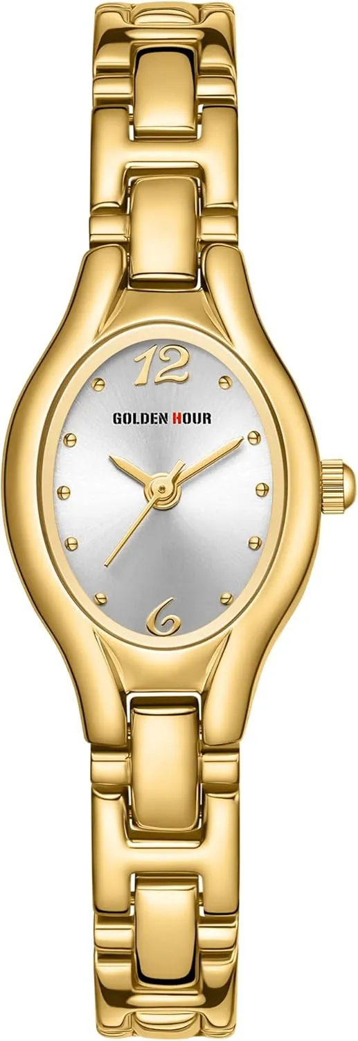 GOLDEN HOUR Gold Tone Vintage Women's Oval Case Bracelet Watch