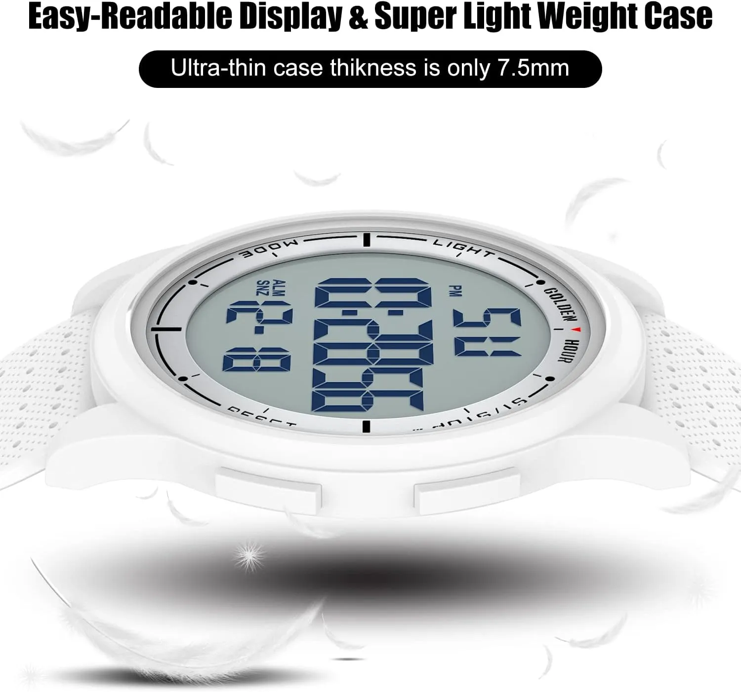 GOLDEN HOUR Ultra-Thin Minimalist Sports Waterproof Digital Watches Men with Wide-Angle Display Rubber Strap Wrist Watch for Men Women
